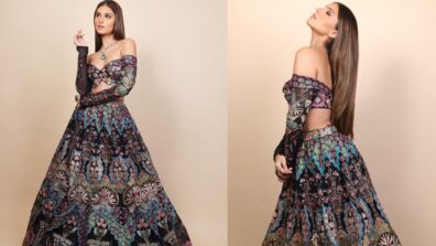 Tara Sutaria Looks Ravishing In Black Multicoloured Printed Lehenga With A Veil