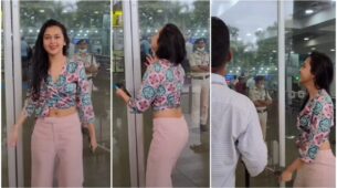 Tejasswi Prakash Gets Papped At Mumbai Airport Struggling To Get Inside Because Of Door
