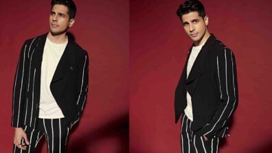 Thank God Promotions: Sidharth Malhotra looks dapper in black striped pant suit, Kiara Advani loves it