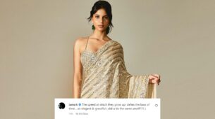 Trending: Suhana Khan takes over internet by storm in gorgeous golden saree, SRK asks, “did you tie it yourself?”