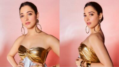 Uff Haye Garmi: Tamannaah Bhatia is ultimate sizzler in strapless golden and silver bodycon dress, catches attention with hoop earrings