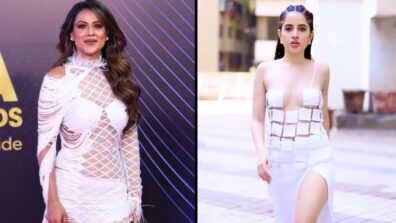 Urfi Javed In Blue Or Nia Sharma In White: Which Rose-Style Bralette Top Is More Attractive?