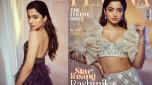 What A Diva: Rashmika Mandanna is sending positive vibes in purple fluffy backless outfit, kills it with sensuous expression