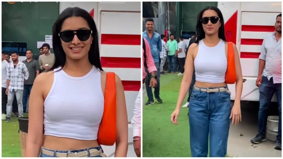 Shraddha Kapoor Gets Papped In City Donning A White Crop Top And Flared Jeans 736483