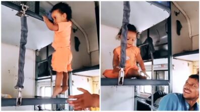 A girl performing a stunt coming down the seat of a train grabs attention; netizens are shocked