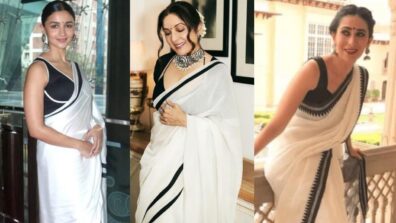 Alia Bhatt, Neena Gupta, Karisma Kapoor Embracing The Statement White Saree With Black Striped Border In Their Unique Way; Yay Or Nah?