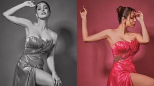 Malaika Arora smears town in pink, stuns in an off-shoulder ruffled satin gown