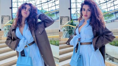 Avneet Kaur raises mercury levels in sheer icy-blue deep neck shirt dress