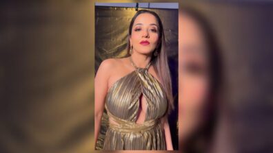 Bhojpuri actress Monalisa pops in pleated gold maxi dress, white ruffles and more, watch video 