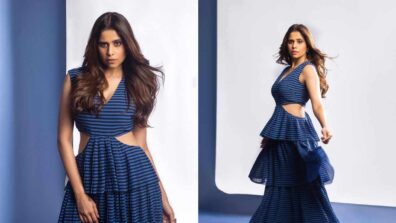 “Blue Blessing” Sai Tamhankar Oozes The Glam In Blue Cut-out Layered Dress
