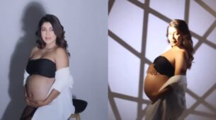Debina Bonnerjee drops in ‘sassy mama’ goals in tube top and white shirt with thigh-high stockings