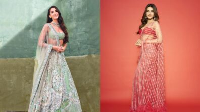 Desi Fashion Battle: Kriti Sanon in red see-through saree Vs Nora Fatehi in transparent green lehenga, who’s your dream date? (Vote Now)