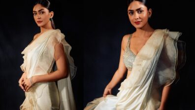 Desi Queen: Mrunal Thakur Dazzles The Off-white Ruffled Saree