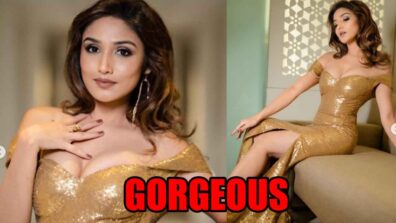 Donal Bisht shines bright like diamond in shimmery golden outfit, check out sizzling pics