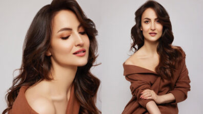 Elli AvrRam Looks Hot In Brown Thigh-high Slit Dress 