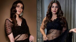Fashion Battle: Hina Khan Or Karishma Tanna; Who Styled The Black Net Saree With Crystal Work Like A Queen?