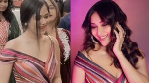 Fashion Battle: Jannat Zubair Or Madhuri Dixit; Whose Style In Multi Color Gown Draped As Saree Is Better?