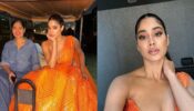 Janhvi Kapoor endorses glory in sheer orange sequinned gown inside an autorickshaw