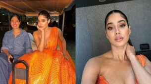 Janhvi Kapoor endorses glory in sheer orange sequinned gown inside an autorickshaw
