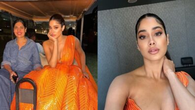 Janhvi Kapoor endorses glory in sheer orange sequinned gown inside an autorickshaw