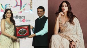 Janhvi Kapoor Looks Magnificent In Beige Embellished Chikankari Saree For Award Function Look