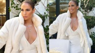 Jennifer Lopez Steals Glamour In A Plunging White Gown And Flaunts Her ‘Jennifer & Ben’ Necklace, Take A Look