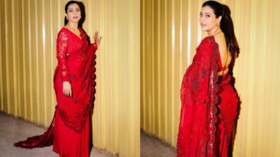 Kajol Sparkles In Her Red Embroidered Saree Giving Major Ethnic Vibes 