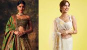 Khushi Kapoor In Off-White Embroidered Border Saree Or Shanaya Kapoor In Green Intricate Designed L ehenga; Which Is Your Statement Traditional Pick?