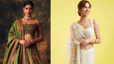 Khushi Kapoor In Off-White Embroidered Border Saree Or Shanaya Kapoor In Green Intricate Designed L ehenga; Which Is Your Statement Traditional Pick?