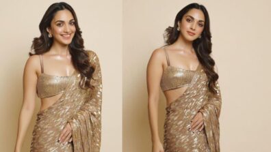 Kiara Advani Rocks Manish Malhotra Designed Gold Metallic Saree