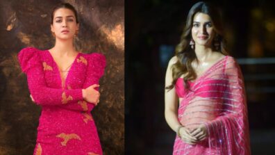 Kriti Sanon In Pink Fiery Mini Dress With Beaded Birds Or Pink Sequins Embedded See-Through Saree; Which Look Is Best?