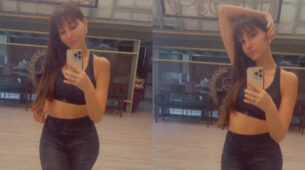 Lagdi Lahore Diyann: Nora Fatehi snaps herself during dance rehearsal, looks sizzling in black bralette and shorts