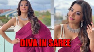 Desi Beauty: Monalisa looks super hot in purple saree, fans love it