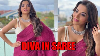 Desi Beauty: Monalisa looks super hot in purple saree, fans love it