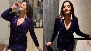 Monalisa Looks Uber Hot In Purple Sequin Mini Dress