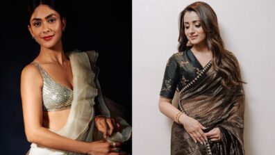 Mrunal Thakur In White Saree With A Ruffle Border Or Trisha Krishnan In Black Gold Work Saree; Whose Saree Is Bewitching?