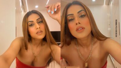 Nia Sharma sparks in sheer red leather ensemble, amps it up with gold glitter eyeshadow