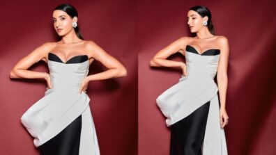 Nora Fatehi sirens drama in black-white corset gown, see pics