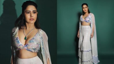 Nushrratt Bharuccha Looks Divine In Her White Layered Skirt With Sequin Bralette And A Cape Jacket 