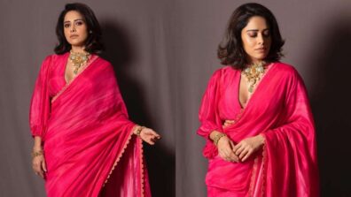 Nushrratt Bharuccha Looks Ethereal In A Pink Saree With Heavy Jewelry