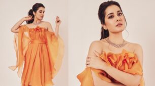 Quite a “Santra”: Raashii Khanna gets saucy in orange ruffled mini dress