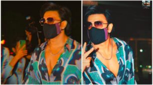 Ranveer Singh twins with his blue ‘Aston Martin Rapide S’, outshines in abstract print oversized shirt