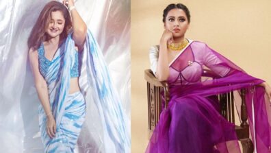 Rashami Desai In Dreamy White And Blue Printed Saree Or Tejasswi Prakash In Purple See-Through Organza Saree; Whose Style Bewitched Fans?