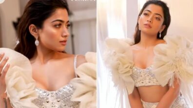 Rashmika Mandanna Looks Glamorous In A White Ruffled Sleeves Outfit