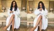 Reem Sameer Sheikh is cute furball in white bathrobe, enjoys yum chocolate inside luxe hotel room