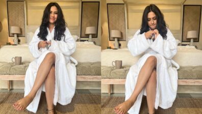 Reem Sameer Sheikh is cute furball in white bathrobe, enjoys yum chocolate inside luxe hotel room