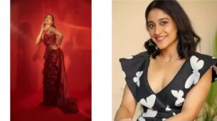 Regina Cassandra looks fierce in sheer ruffled glittery red gown, see pics