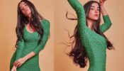 Saba Azad slips smooth in textured green bodycon dress