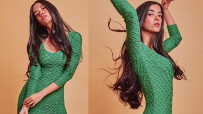 Saba Azad slips smooth in textured green bodycon dress