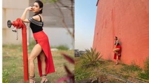 Sara Ali Khan is queen ‘Lady Bug’ in black one-shoulder embellished top and high-thigh slit red skirt